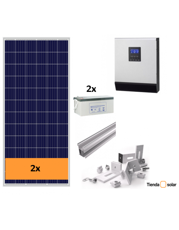 OFF-GRID SELF-CONSUMPTION SOLAR KIT 1200 W and batteries, with production 1000 Whday