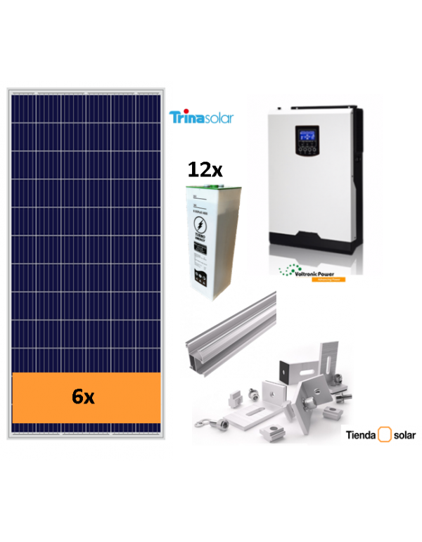 OFF-GRID SELF-CONSUMPTION SOLAR KIT 3000 W and batteries, with production 3500 Whd